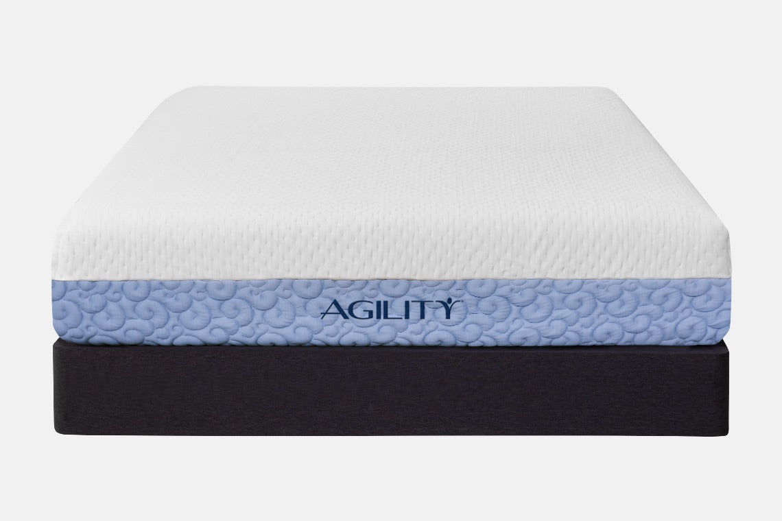 Agility Hybrid mattress with box spring head on product image on white background.