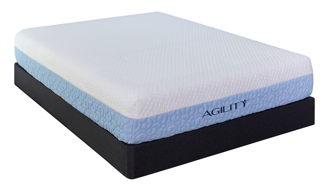 The agility mattress and the agility foundation at an angle on a white background.
